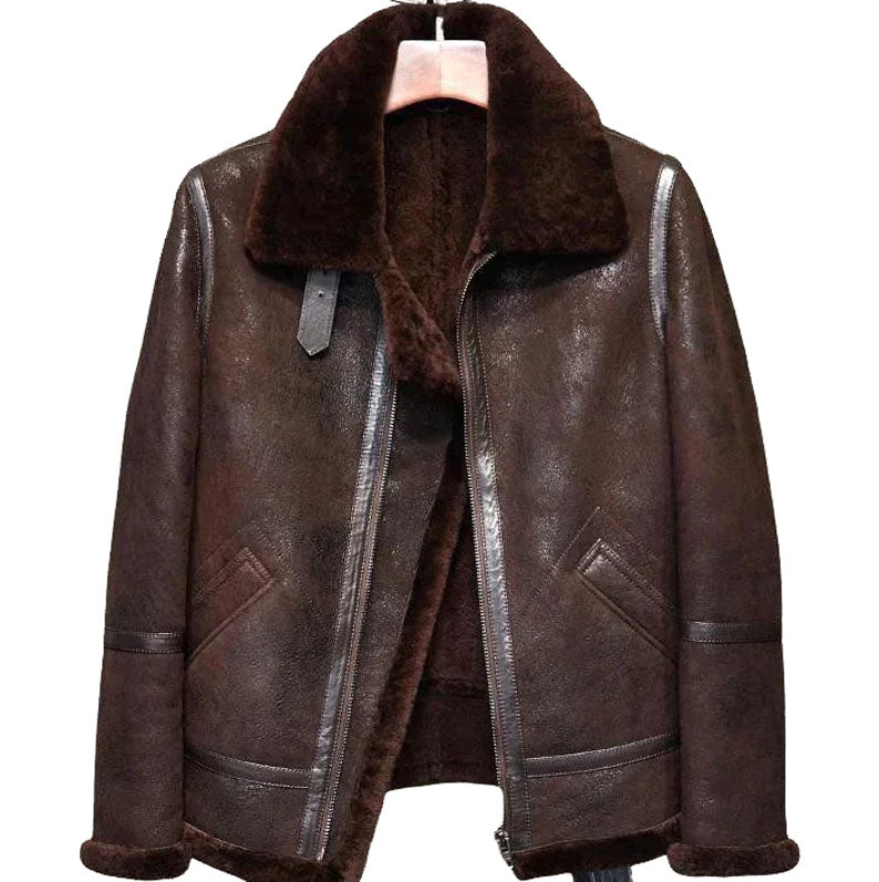 Military Style Sheepskin Aviator Leather Coat