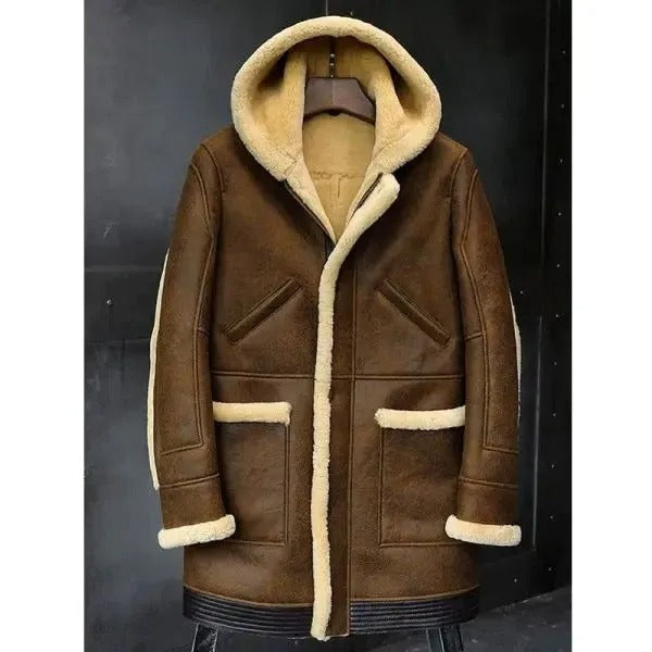 Men's Sheepskin Fur Coat with Hood